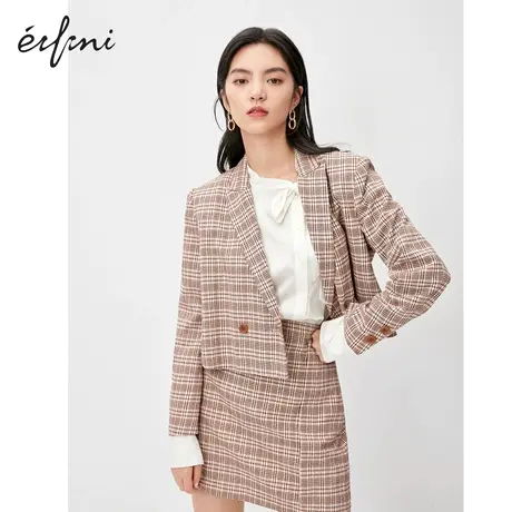 伊芙丽西服女上衣2020春秋装韩版短款格子小个子小香风西装外套女图片