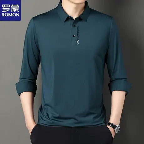 罗蒙春秋季长袖T恤男时尚翻领中青年无痕男士POLO衫免烫爸爸上衣图片