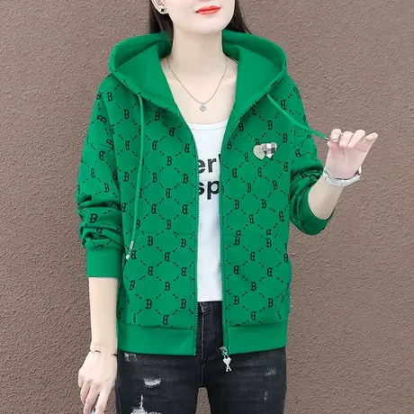 连帽休闲外套女2024年新款时尚百搭上衣服春秋款拉链卫衣短款开衫图片