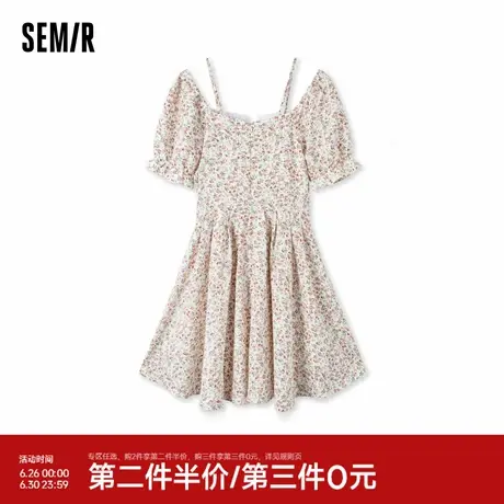 森马连衣裙女绑带雪纺吊带裙森系浪漫气质夏季肌理碎花裙仙气甜美图片
