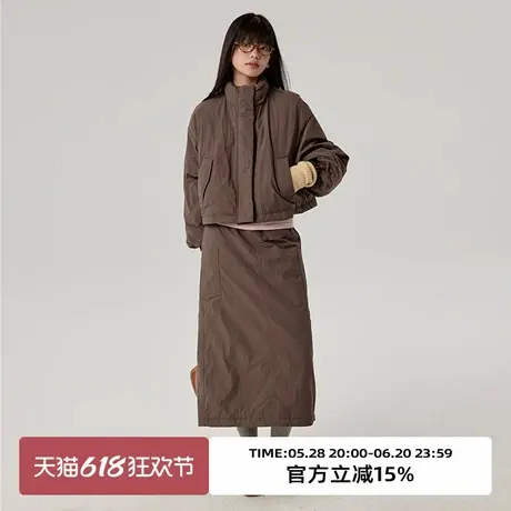 omont蛋挞家90白鸭绒短款保暖羽绒服冬复古宽松羽绒裙子套装图片