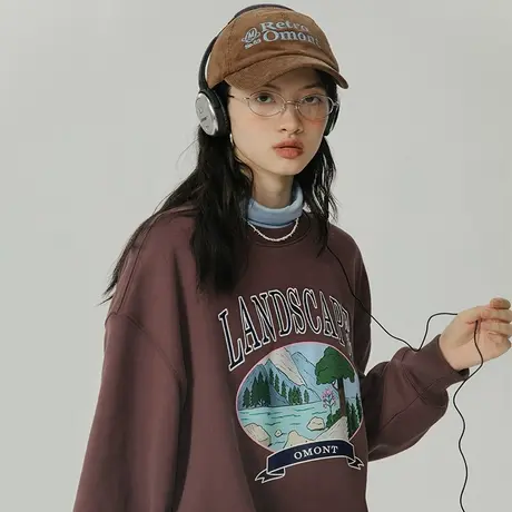 omont蛋挞家 圆领印花加绒卫衣女秋冬2022新款宽松休闲卫衣上衣图片