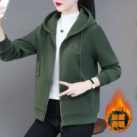 加绒卫衣外套女秋冬2023年新款时尚韩国绒休闲连帽上衣百搭长袖衫图片