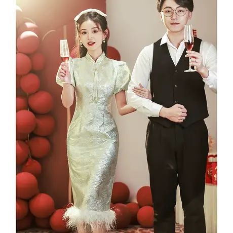 订婚礼服女夏季敬酒服2023新款新娘高级感法式鱼尾中长款高端小众图片