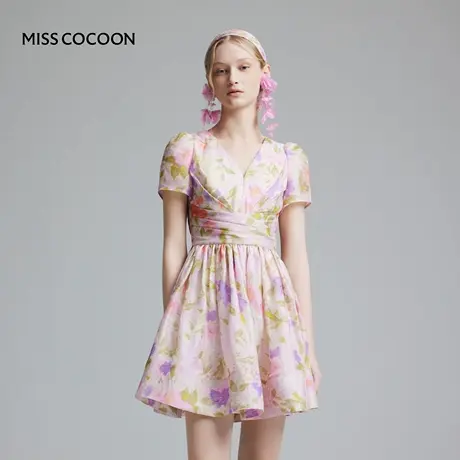 COCOON商场同款2024夏季新款油画印花浪漫A 字伞状廓型连衣裙图片