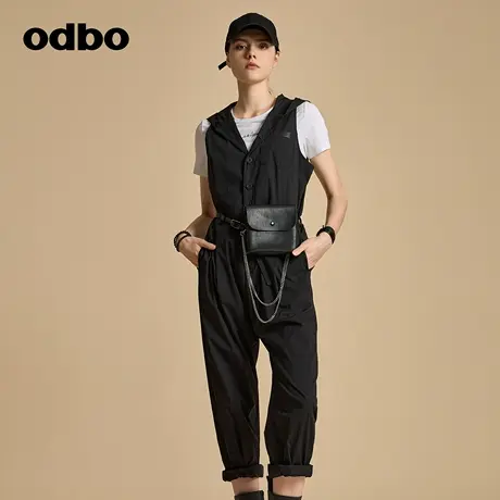 odbo/欧迪比欧原创设计工装风连帽无袖连体裤女秋装2023新款外搭图片
