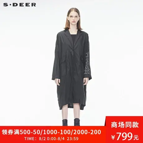sdeer圣迪奥2019春装新款休闲纯色字母贴袋平驳领风衣女S18381836图片