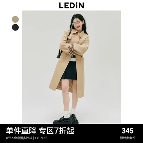 乐町设计感翻边风衣春季女中长款早春燕麦色黑色通勤图片