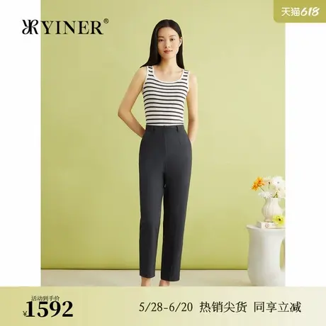 【100绵羊毛】YINER音儿女装夏季法式优雅职场长裤锥形休闲裤图片