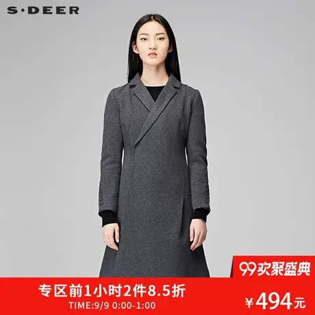 sdeer圣迪奥冬装简约斜襟设计暗扣翻领毛呢大衣外套S17481869图片