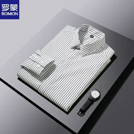 罗蒙男士长袖时尚条纹春秋季休闲衬衫男装轻商务衬衣青年潮流寸衫图片