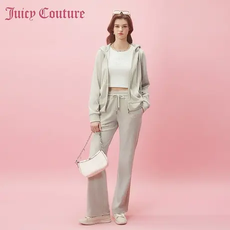 Juicy Couture橘滋2024早春日穿搭新款重工刺绣烫钻天鹅绒休闲裤图片