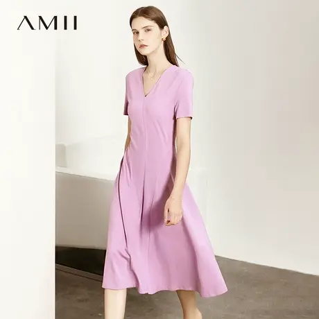 Amii2025夏季新款黑色连衣裙女气质V领裙子高级感修身中长款A字裙图片