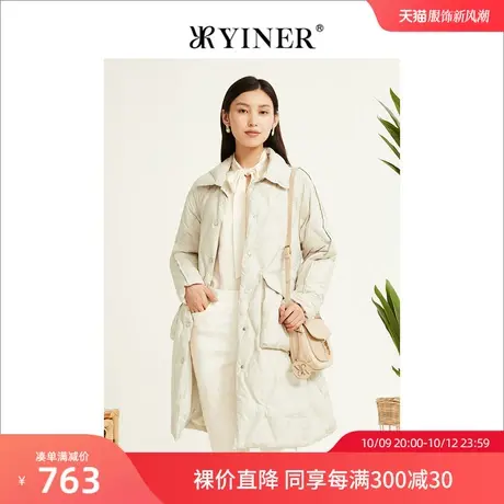 YINER音儿专柜女装2022冬季新款中长款收腰鸭绒衬衫式羽绒服图片