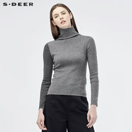 sdeer圣迪奥2019秋装女字母撞色拼接高领针织衫S19183515图片