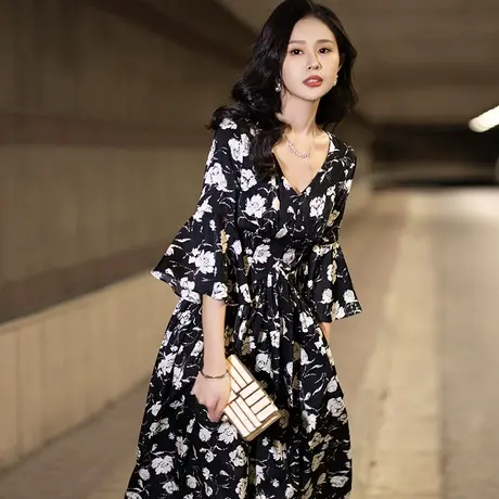 小晚礼服连衣裙女2023新款秋季长袖黑色轻奢高端气质平时可穿高级图片