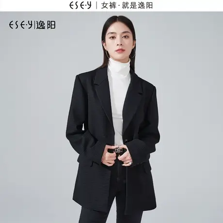 逸阳英伦轻奢千鸟格系带羊毛西装女2023秋冬新款休闲简约西服外套图片