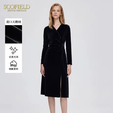 【至臻丝绒】Scofield女装气质V领修身天鹅绒连衣裙冬季图片