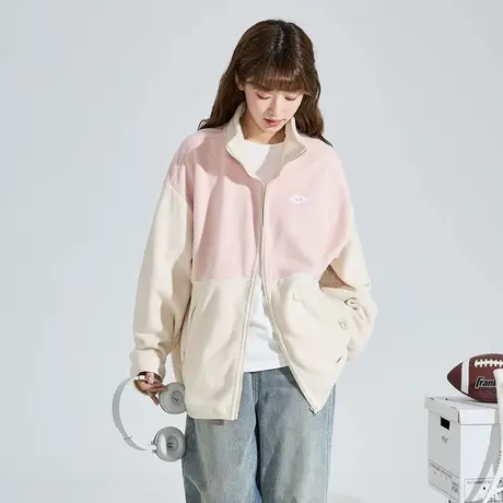 唐狮外套女新款摇粒绒立领撞色拼接休闲韩系百搭开衫上衣图片