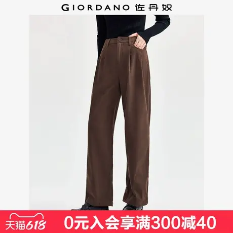 佐丹奴条绒裤子女灯芯绒复古通勤风女裤打褶直筒休闲裤女05414671图片