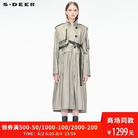 sdeer圣迪奥女装新潮街头酷帅风A字版翻领女式长外套S18381842图片