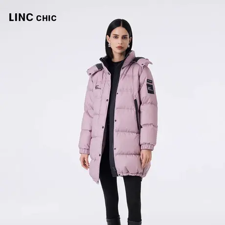 LINCCHIC金羽杰2023冬新品都市机能防雨雪加厚连帽中长款羽绒服女图片
