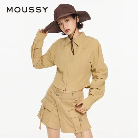 MOUSSY 夏季纯色收腰翻领拉链通勤休闲衬衫女028HSZ30-0图片