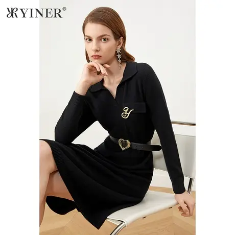 YINER音儿商场同款女装2021冬季新款通勤OL套头连衣裙图片