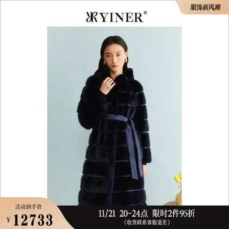 YINER音儿线上专选女装2023冬季水貂毛皮大衣连帽长款皮草图片