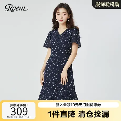 RoemV领碎花商场同款春夏新品法式复古雪纺印花小众设计连衣裙图片
