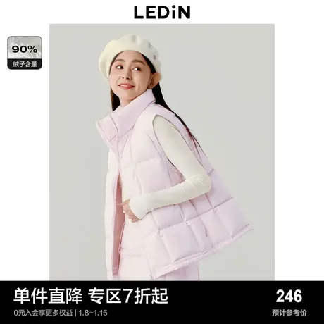 乐町方格直充羽绒马甲秋冬新款宽松廓形少女粉色羽绒背心外套图片