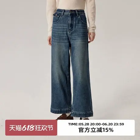 omont蛋挞家 复古直筒加绒厚牛仔裤冬季高腰显瘦百搭九分裤子图片