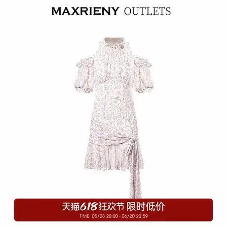 【奥莱】MAXRIENY法式玫瑰印花连衣裙系带仙美裙子图片