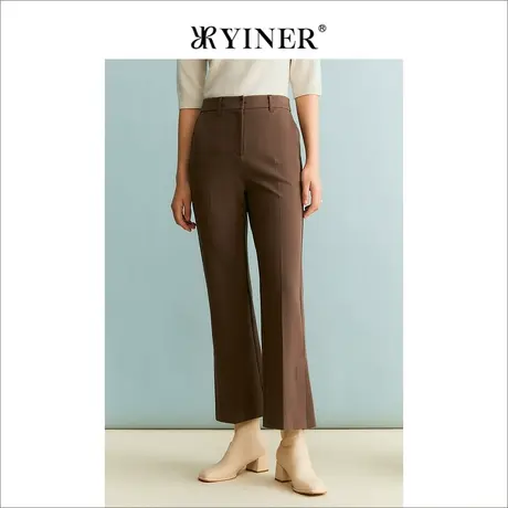 YINER音儿女装冬季法式优雅通勤弹力长裤微喇叭垂顺休闲裤图片