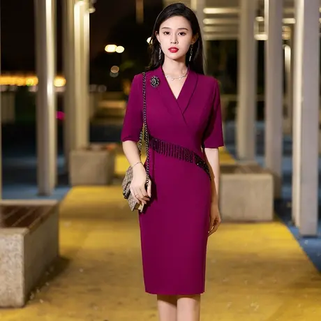 小晚礼服女秋高级感轻奢大牌名媛晚宴平时可穿气质宴会年会连衣裙图片