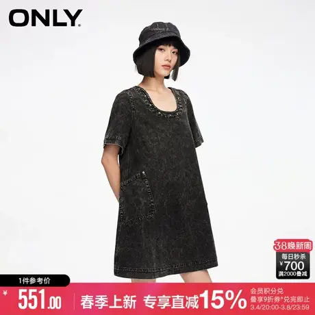 ONLY夏季气质百搭舒适设计感U型领A字短款牛仔连衣裙女图片