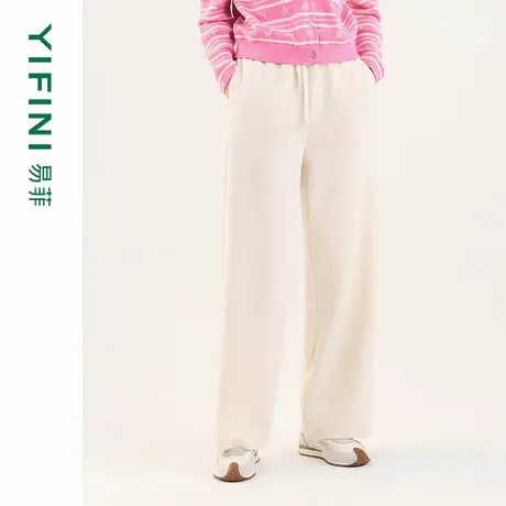 [专柜同款]Yifini/易菲经典款竖坑条优雅通勤时尚阔腿裤女2025春商品大图