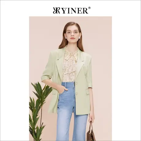 YINER音儿线上专选女装2023夏季通勤风五分袖休闲西装外套图片