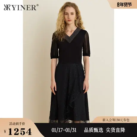 YINER音儿女装夏季V领五分袖蕾丝连衣裙图片