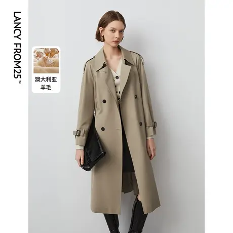 【朗姿羊毛Basic衣橱】复古中长款风衣外套法式大衣女2024秋新款图片