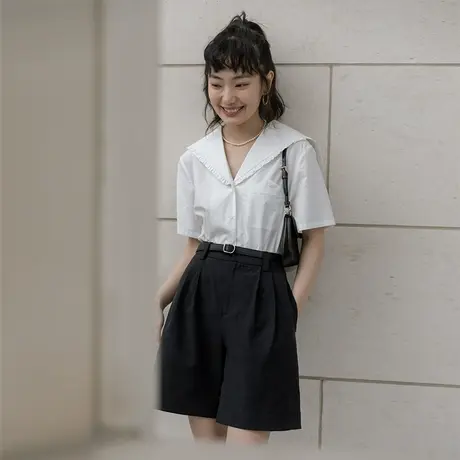 蛋挞家西装短裤夏季女薄款2022新款宽松休闲五分裤高腰阔腿中裤子图片