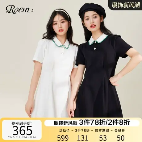 ROEM学院风少女连衣裙2023春夏新款收腰polo领小个子短裙双色可选图片