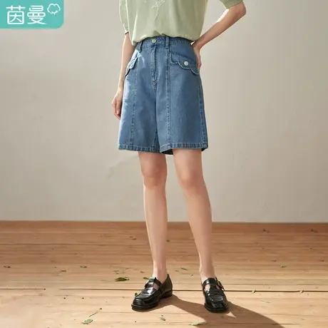 【商场同款】茵曼秋女装新款田园阔腿显瘦高腰五分牛仔短裤图片