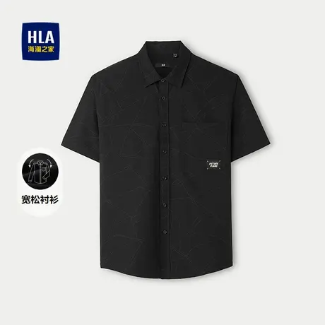 HLA/海澜之家宽松短袖休闲衬衫25春夏新款时尚潮流满身提花上衣男图片