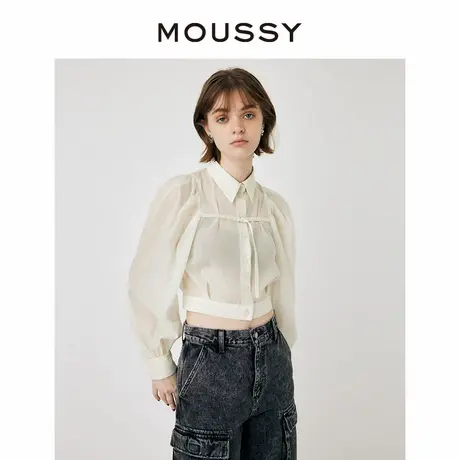 MOUSSY 夏季新品法式优雅泡泡袖透视碎花衬衫女010HS730-1620图片
