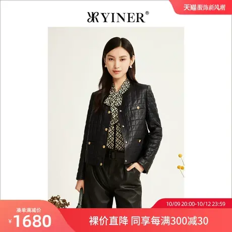 【小香风】YINER音儿专柜女装2022冬新款短款高级感真皮羽绒服图片