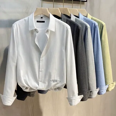 休闲衬衫男长袖外套潮流上衣服男装日系条纹商务男士衬衣春秋新款图片
