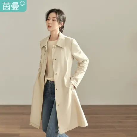 【商场同款】茵曼2023春女装新款法式印花丝巾翻领正肩风衣外套图片