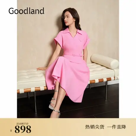 Goodland美地夏季法式海鸥领收腰松弛感连衣裙图片