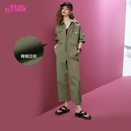妖精的口袋工装连体裤女2023夏季新款连身裤直筒显瘦薄款休闲裤子图片